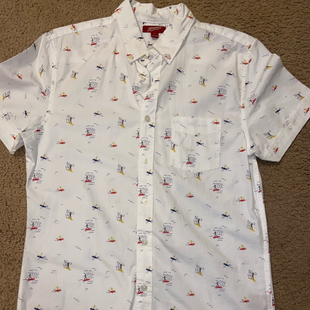 Summer Beach Patterned Button Up, Surfer Shirt, Small